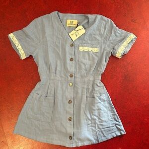 Linen blue fashion brand company button up s